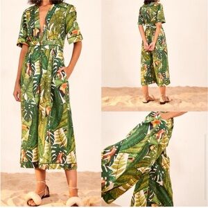 FARM Rio PARADISE FOREST Green Leaf Print Jumpsuit MULTI, Brand New With Tags